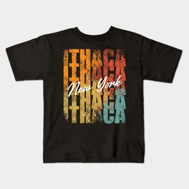 Ithaca New York Retro Vintage Custom Design Unique Graphic Kids T-Shirt by cathycgibson